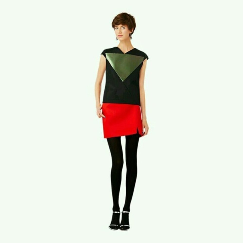 Kate Spade Saturday Black and Green Diamond Stitch Applique Top Size Medium